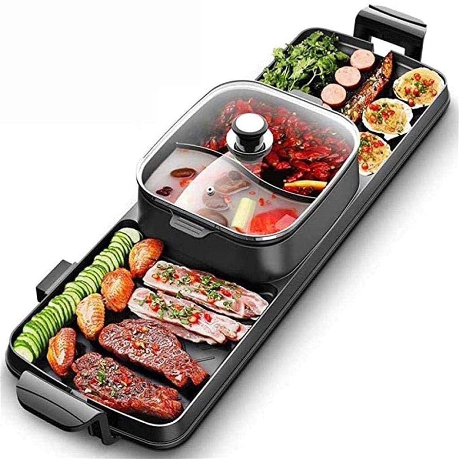 Indoor Korean Barbecue Grill BBQ - The Electric BBQ Grill and Hot Pot. Tabletop Grill and Fondue with Ceramic Coating.2000W,Portable Nonstick Griddle