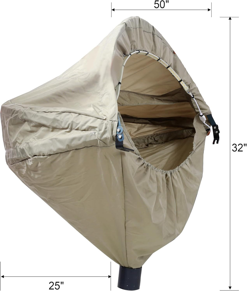 LifeSky Grill Cover with Elastic Hem & Metal Frame - Outdoor BBQ Grill Protector for Backyard Patio - Heavy-Duty Waterproof Fabric with Smoke Vent Hole & LED Light for Round Grills