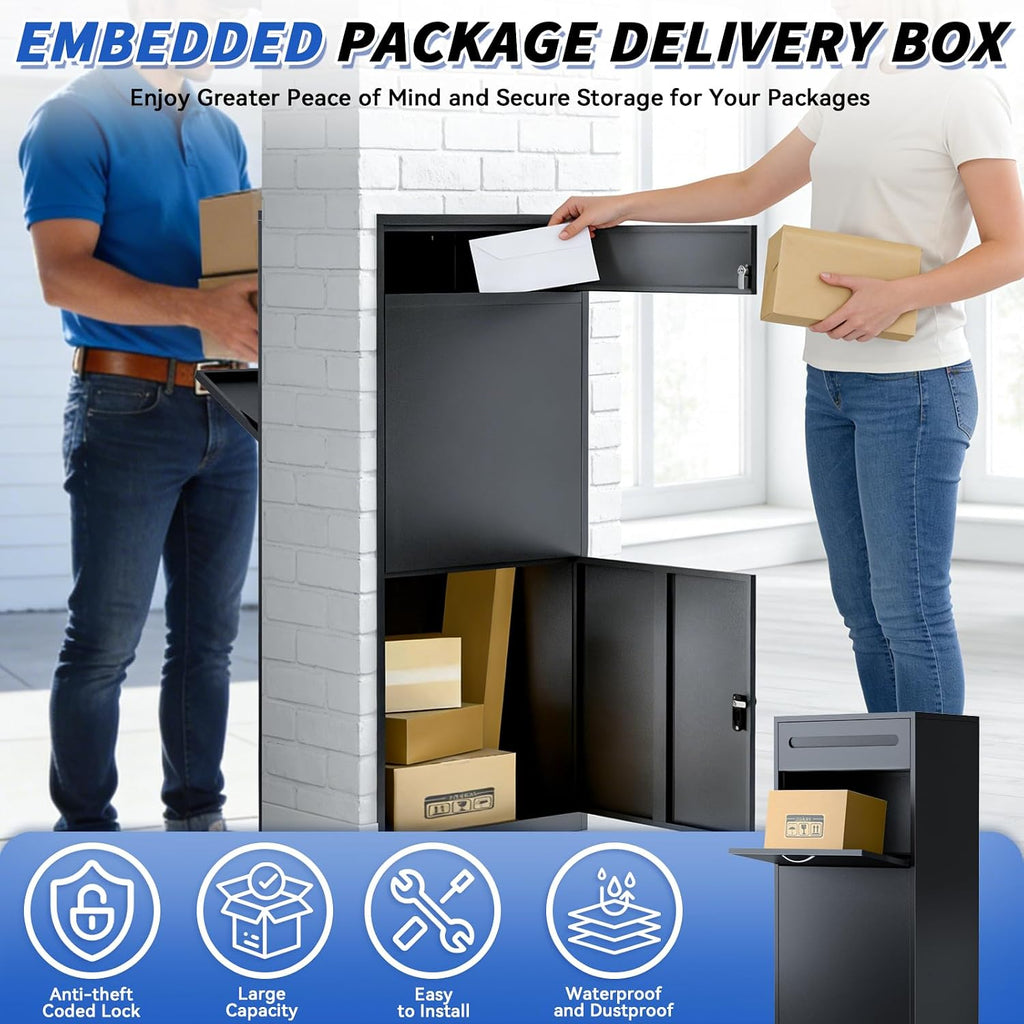 Package Delivery Boxes for Outside, Extra Large Parcel Drop Boxes with Secure Storage, Anti-Theft Galvanized Steel,Waterproof Package Delivery Box for Outdoor Porch, 20''L x 15''W x 48''H