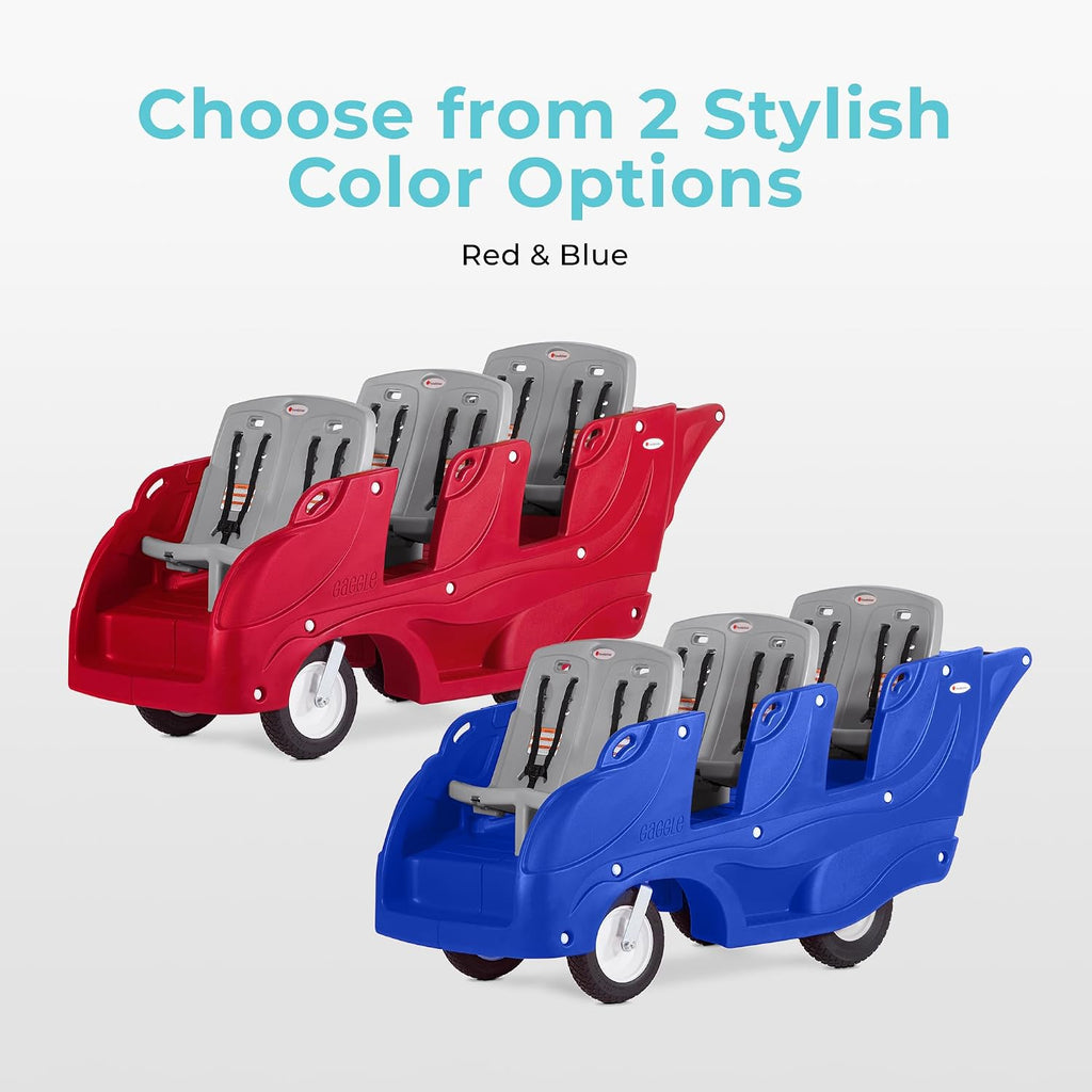 Gaggle by Foundations Parade 6 Seat Buggy Stroller | 6 Passenger Buggy for Kids | 6 Seat Daycare Stroller with 5-Point Safety Harness | EasyLoad Steps | SoftStop Brake | Ergonomic Push Handle | Red