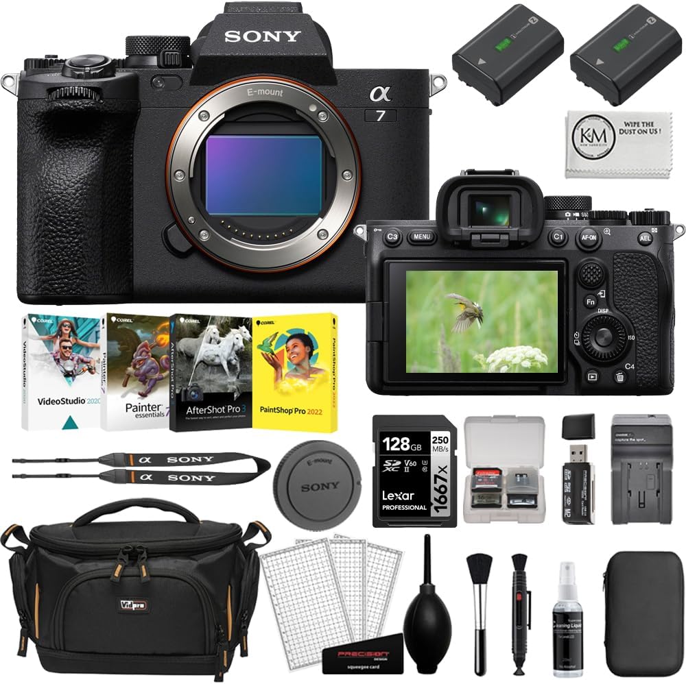 Sony a7 IV Mirrorless Digital Camera | Body Only with Extra NP-FZ100 Battery + 128GB SD Card + Photo Software + Camera Bag + Cleaning Kit + Battery & Charger Bundle