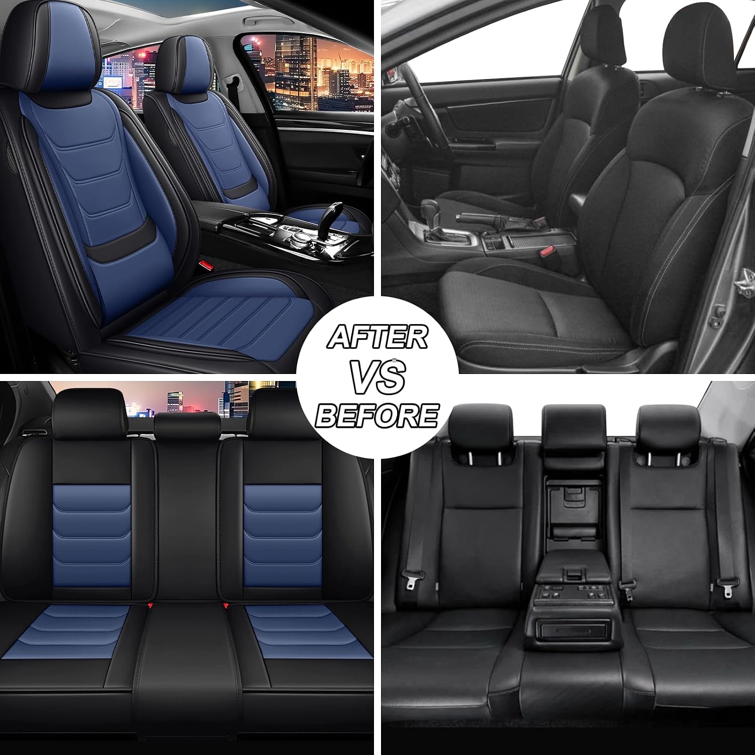 Car Seat Cover Full Set for Toyota Grand Highlander Seat Covers 2024-2025, Nappa Leather Waterproof Seat Covers For Cars, Airbag Safe, Universal Automotive Seat Covers(Standard Front Row/Black Blue)