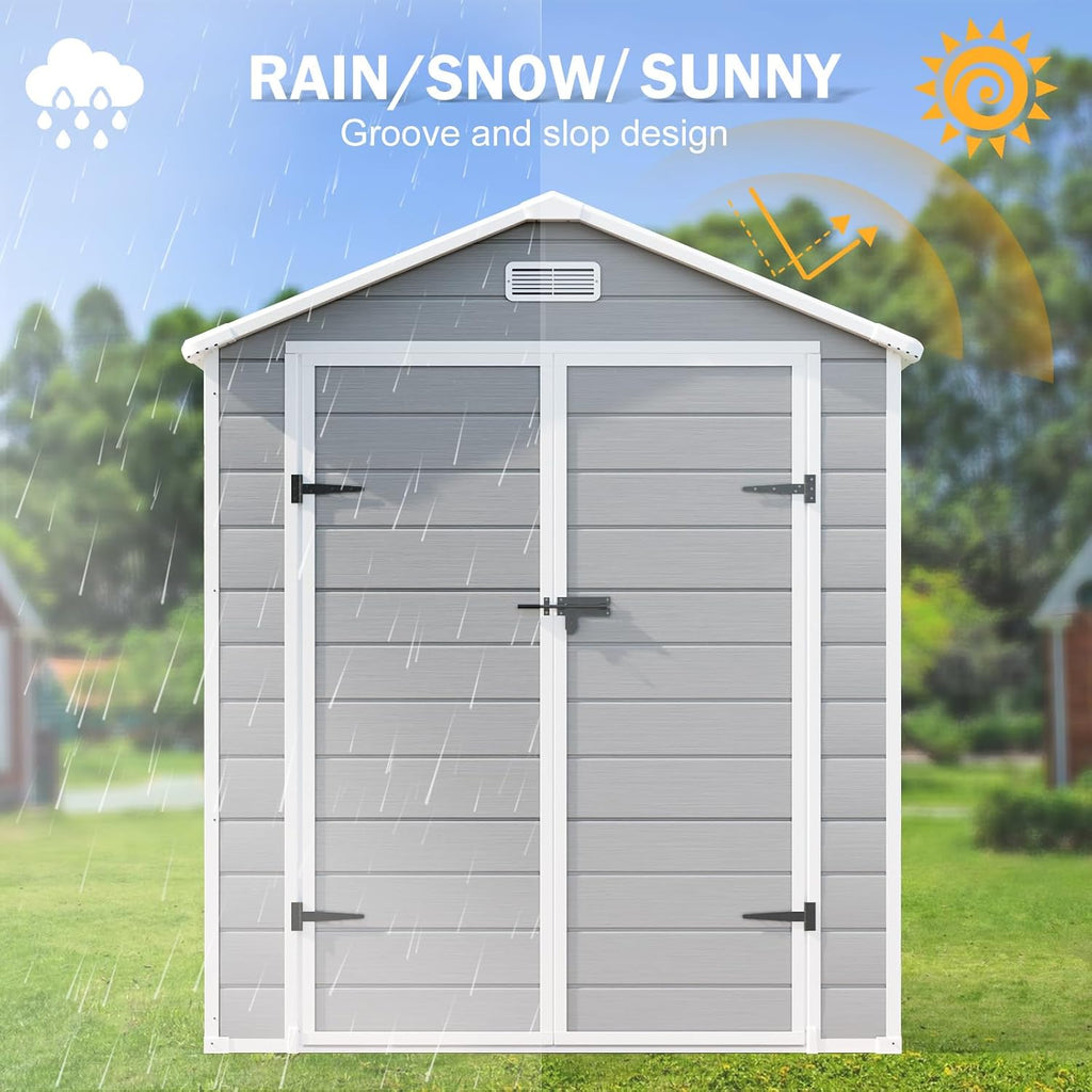 CDCASA 6x3 FT Resin Storage Shed, Waterproof Outdoor Shed with Floor & Window & Lockable Door Included, Outside Plastic Tool Sheds for Garden, Patio, Backyard, Light Gray