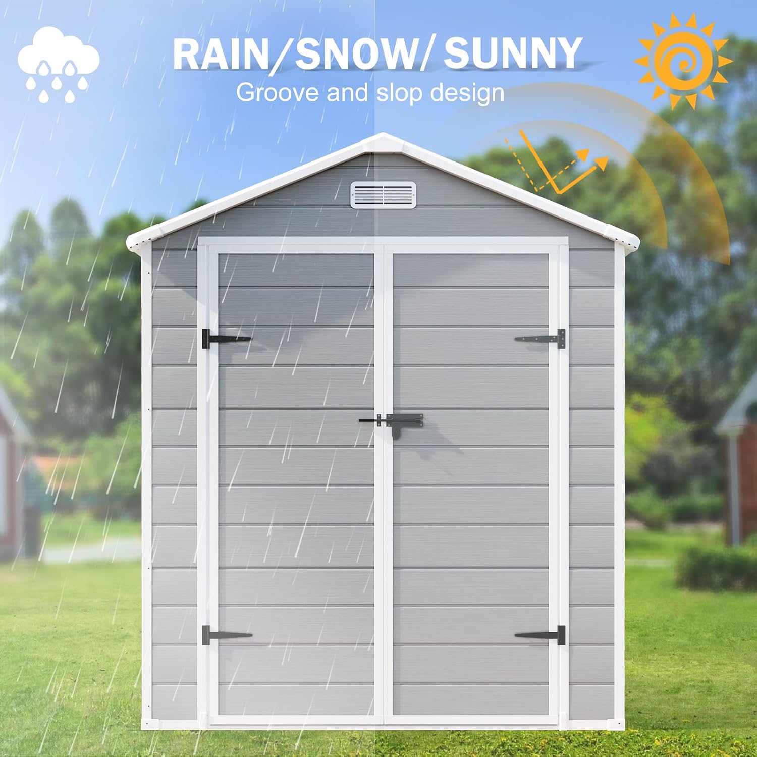 CDCASA 6x3 FT Resin Storage Shed, Waterproof Outdoor Shed with Floor & Window & Lockable Door Included, Outside Plastic Tool Sheds for Garden, Patio, Backyard, Light Gray