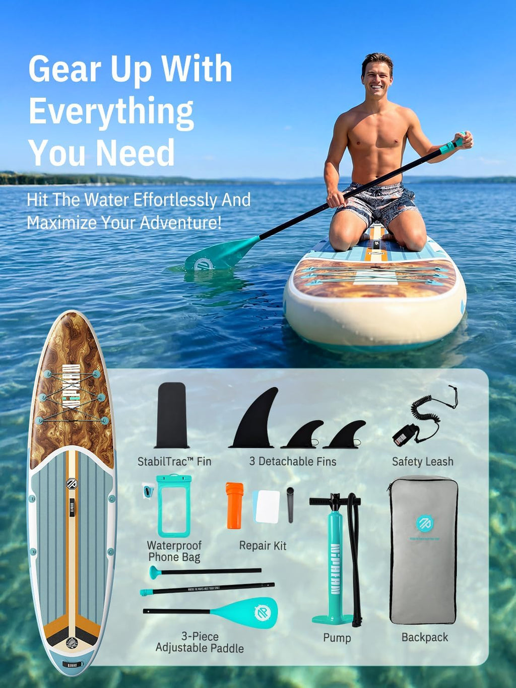 Niphean Inflatable Stand Up Paddle Board with SUP Accessories, Anti-Slip EVA Deck, 10'6'' Inflatable Paddle Boards for Adults & Youth of All Skill Levels
