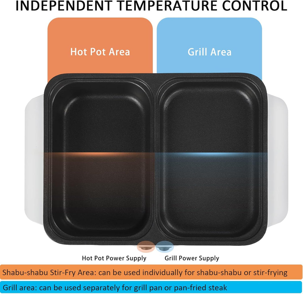 2 in 1 Electric Hot Pot & Grill, 1200W Multifunction Smokeless Korean BBQ, Nonstick Frying Pan & Hot Pot, Perfect for Indoor/Outdoor Parties, 110V, White