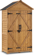 MCombo Outdoor Storage Cabinet with 2 Shelves, Outside Storage Shed with Floor, Wooden Garden Tool Shed with Latch for Yard Deck Lawn, 1000