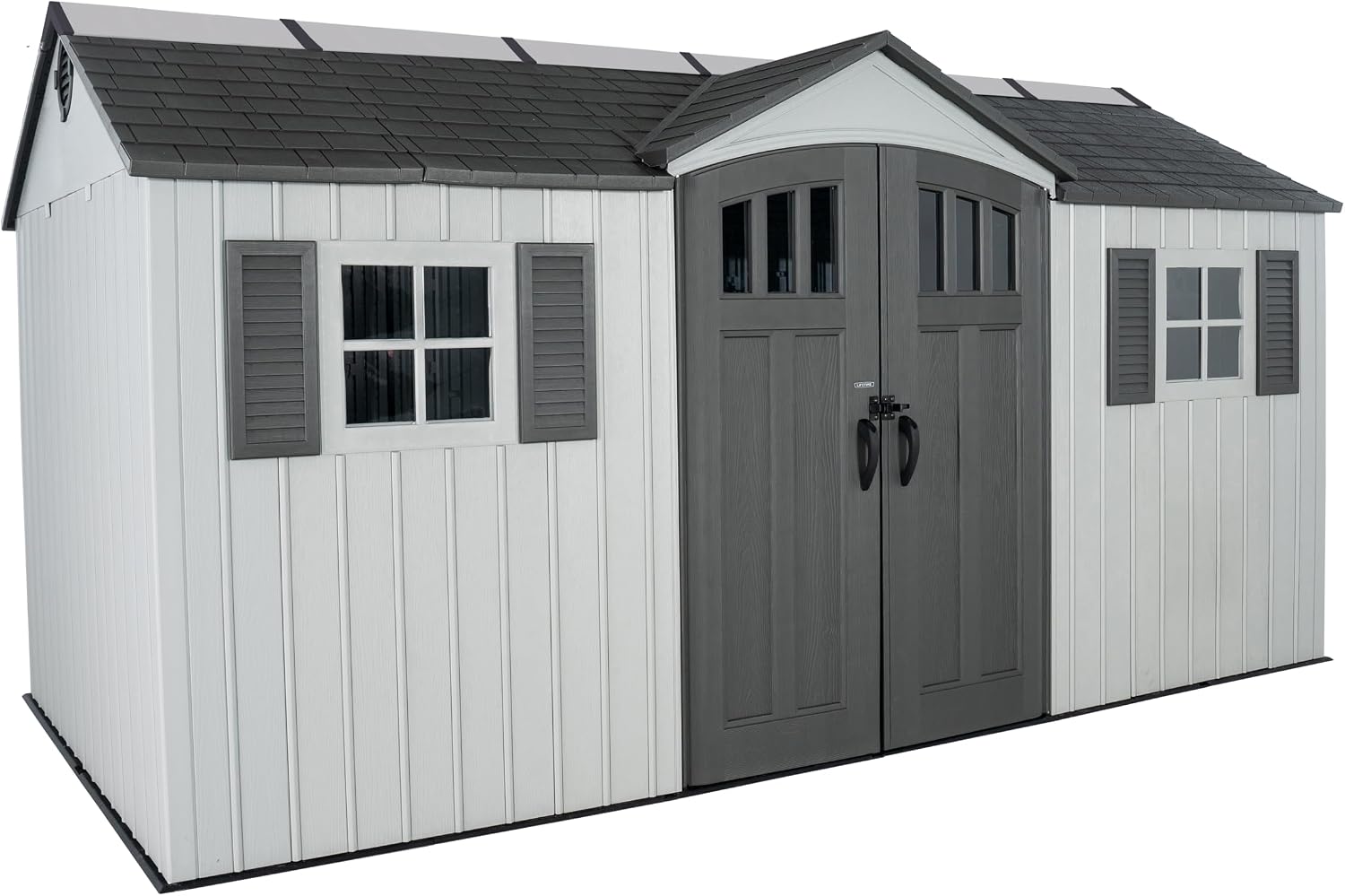 Lifetime Outdoor Storage Shed, 15x8 Ft, Gray, Resin Backyard Tool Shed with Lockable Doors and Weather-Resistant Panels