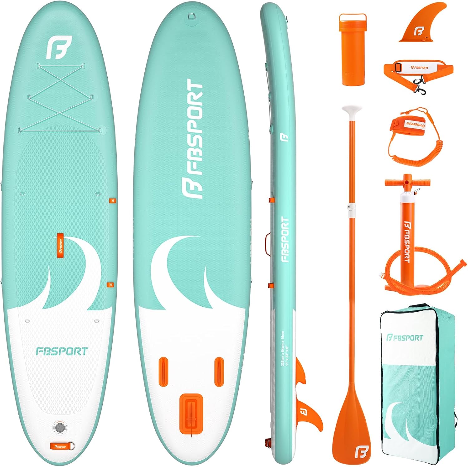 FBSPORT 11' Premium Stand Up Paddle Board, Yoga Board with SUP Accessories & Carry Bag | Wide Stance, Surf Control, Non-Slip Deck, Leash, Paddle and Pump for Youth & Adult