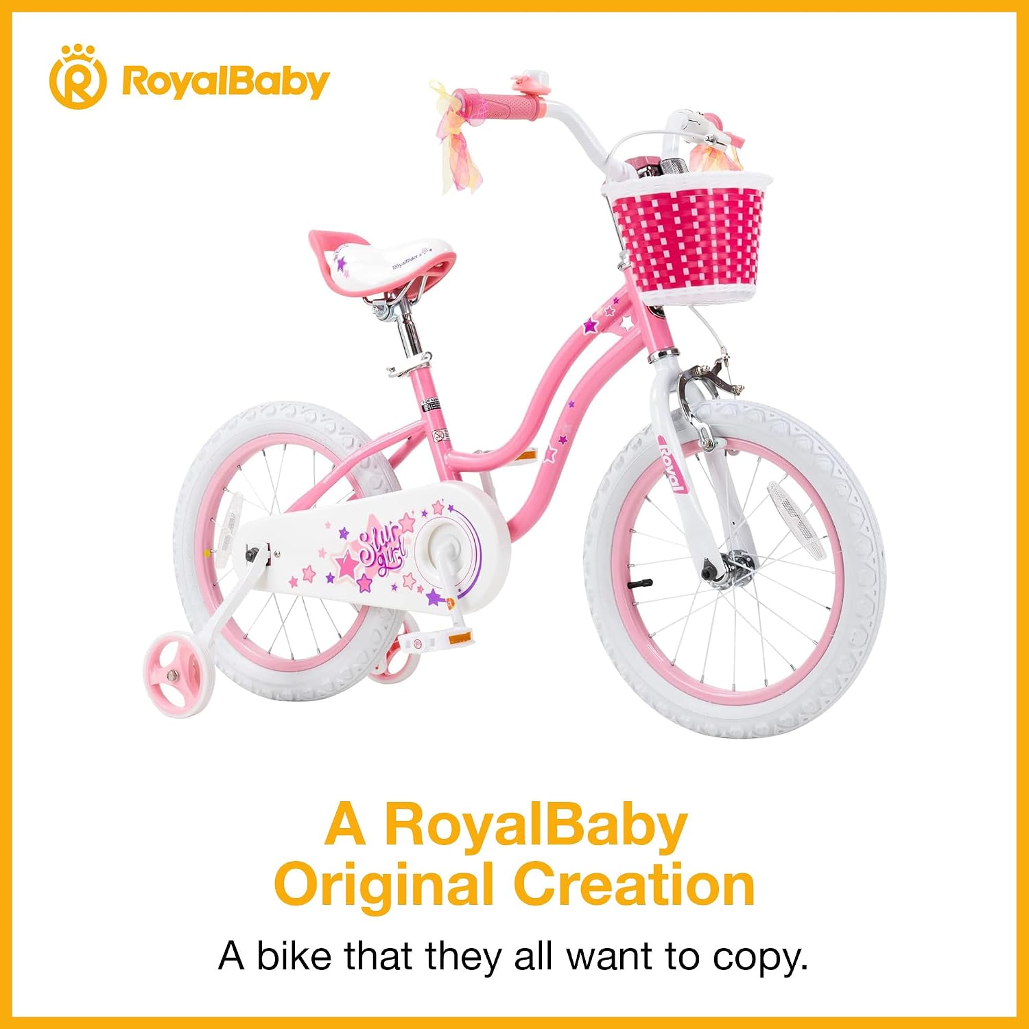 RoyalBaby Girls Bike with Training Wheels and Kickstand, Stargirl Kids Bicycle 16 Inch Toddlers to Big Kids 4-7 Years, Coral Red