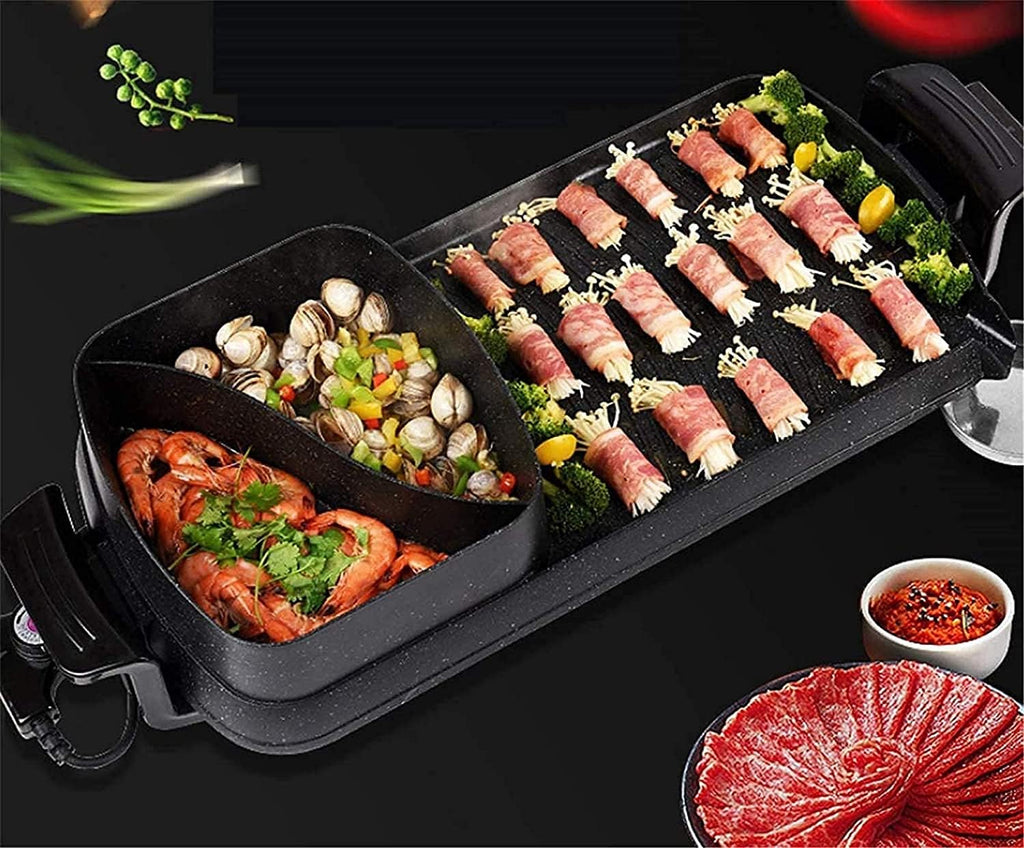 Korean BBQ Grill Smoke-Free Multi-Function Electric Grill Pan With Hot Pot 2 In 1,Household Nonstick Electric Griddle