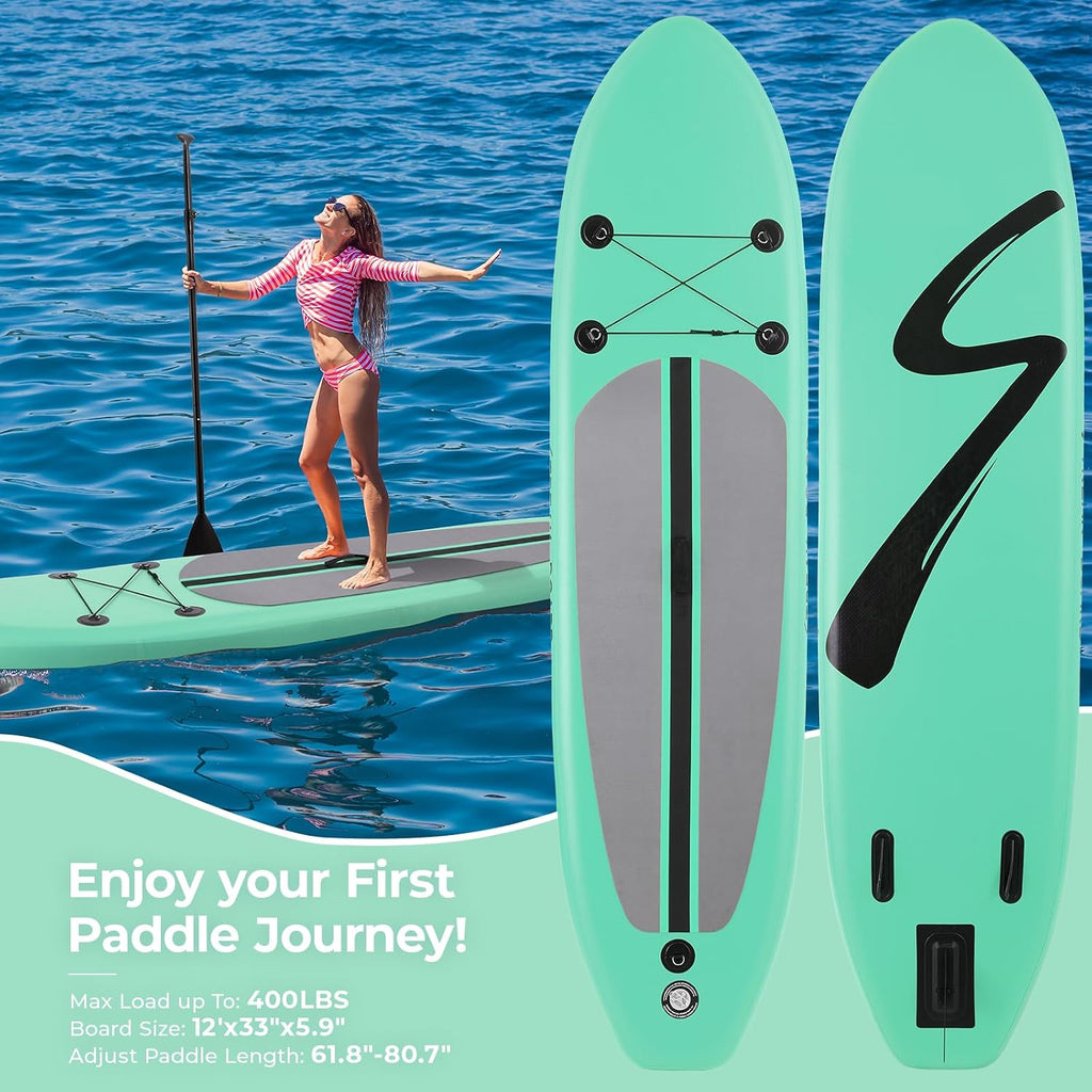 TLSUNNY 12FT Inflatable Stand Up Paddle Board, 3 Fins Paddleboard with Full SUP Accessories for All Skill Levels, Portable Two-Way Hand Pump and Carry Bag, 400LBS