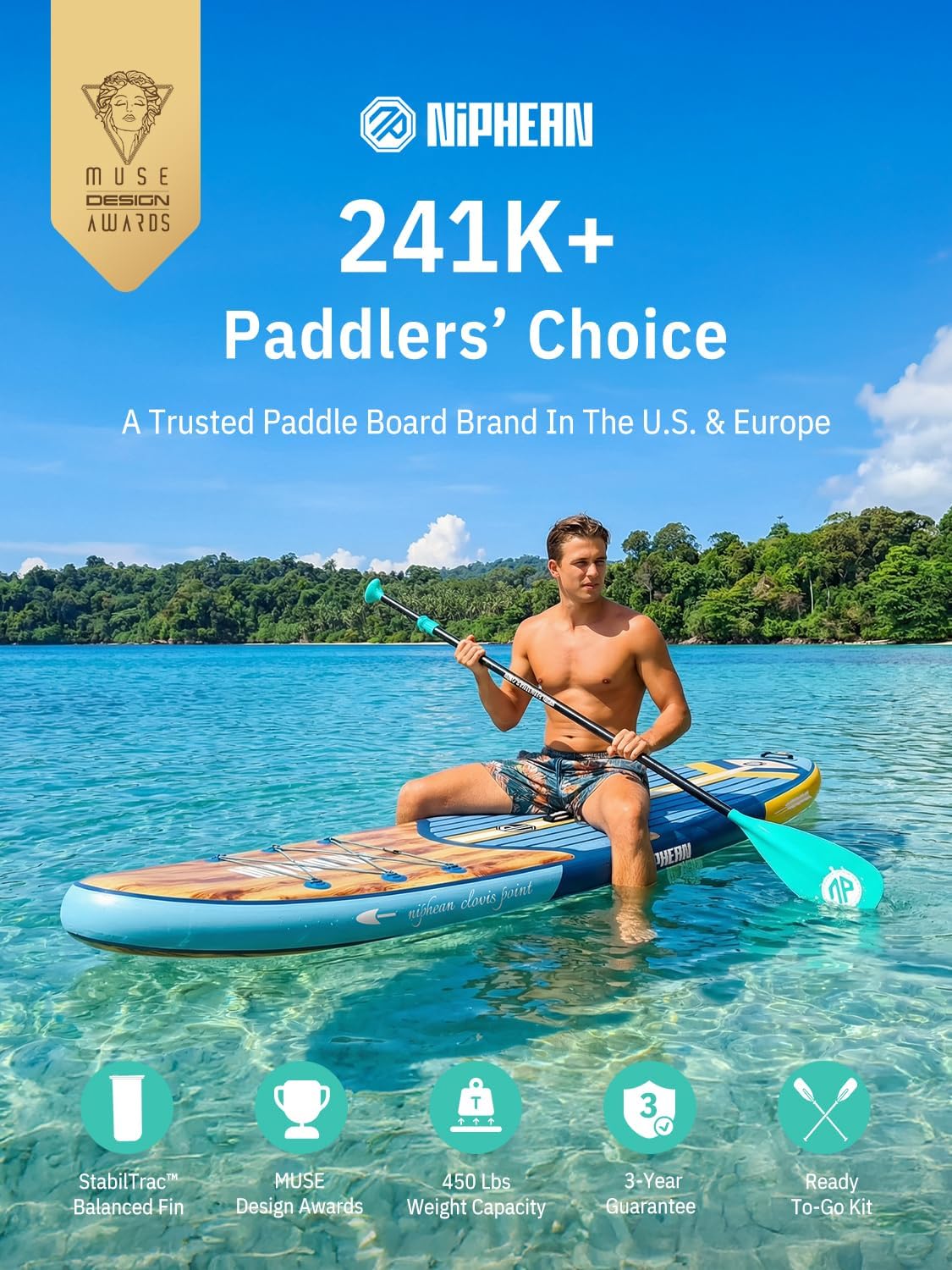 Niphean Inflatable Stand Up Paddle Board with SUP Accessories, Anti-Slip EVA Deck, 10'6'' Inflatable Paddle Boards for Adults & Youth of All Skill Levels