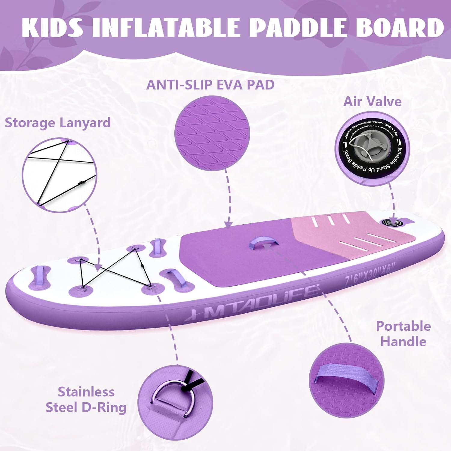 Kids Inflatable Stand Up Paddle Board, Kids Paddle Board with SUP Accessories, Anti-Slip EVA Deck, 7'6''Child SUP for Kids & Youth