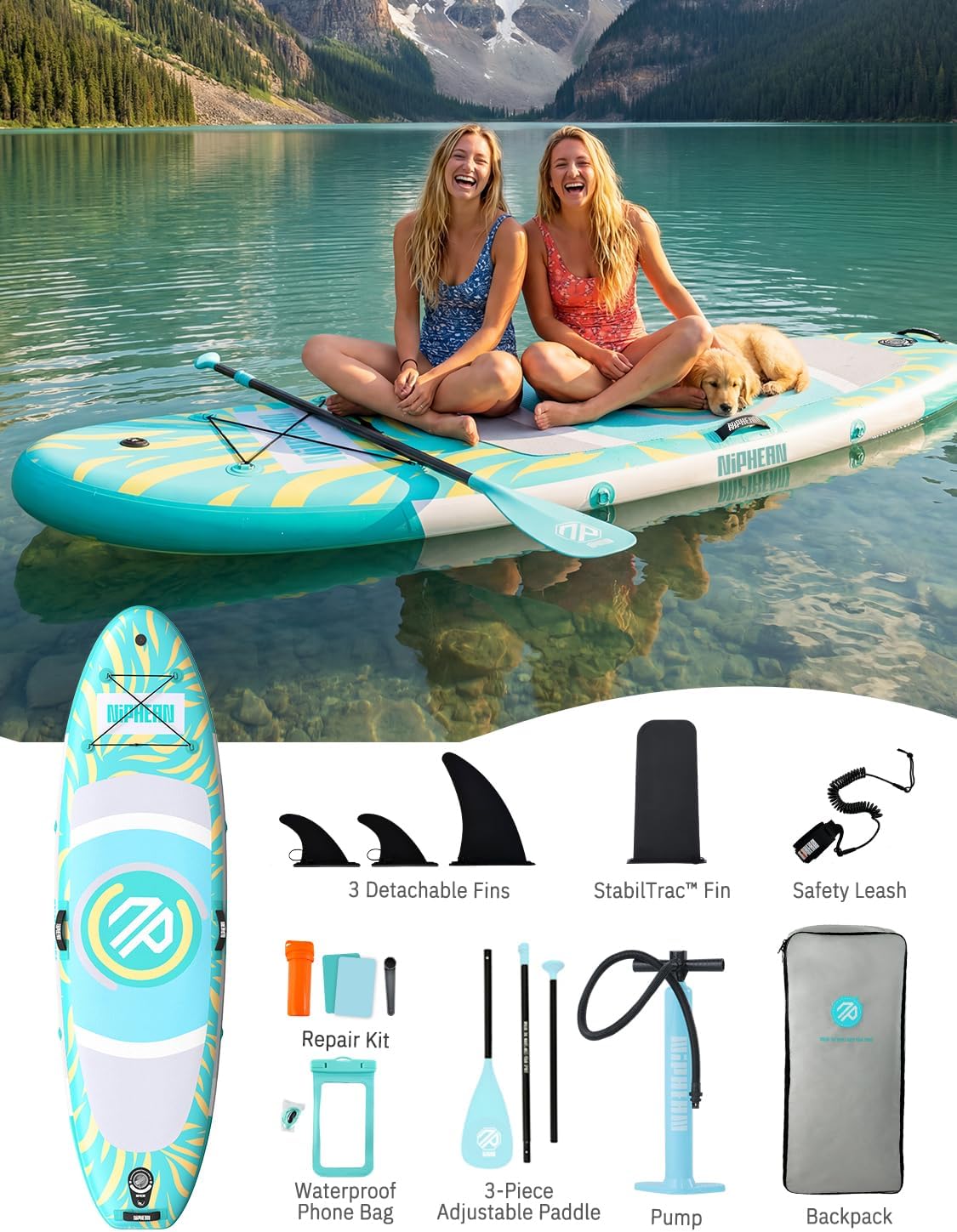 Niphean（Ultra-Light） Inflatable Paddle Board with StabilTrac Fin and Durable SUP Accessories, 10' Stand Up Paddle Boards for Adults & Youth, Versatile Yoga Paddle Board, Gift Ideas