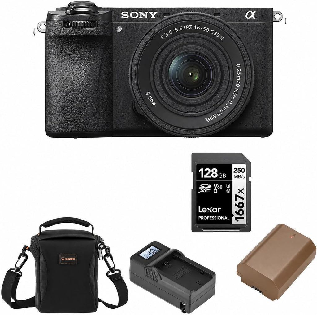 Sony Alpha a6700 APS-C Mirrorless Camera with E PZ 16-50mm f/3.5-5.6 OSS II Lens, Bundle with 128GB SD Card, Extra Battery, Shoulder Bag, Card Reader, Charger, Sony 1 Year Limited Warranty
