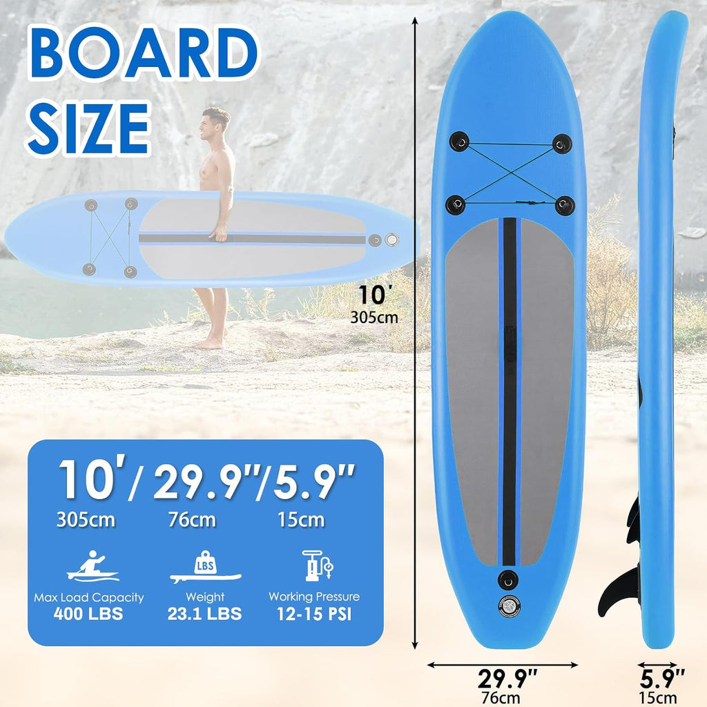 Clevich 10FT Stand Up Paddle Board, Inflatable Paddleboard with SUP Accessories & Carry Bag, Paddle, Hand Pump, Non-Slip Deck, Repair Kit,Leash, 400LBS