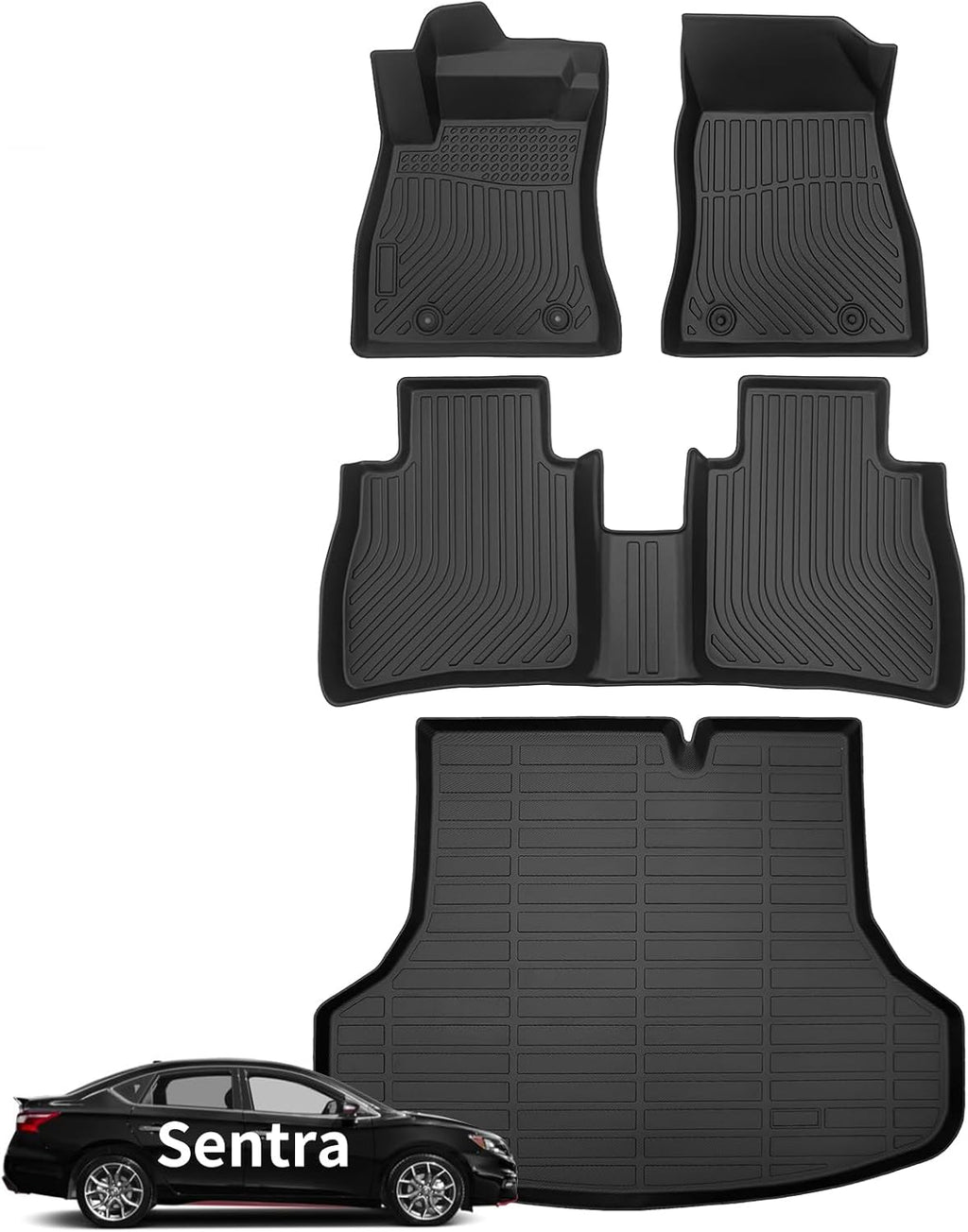Wayhigh® Floor Mats & Cargo Liner for Nissan Sentra S/SV/SR 2014-2019, All Weather TPE Car Mats Waterproof Heavy Duty Floor Liners, Floor Mats Custom Fit for Sentra Accessories