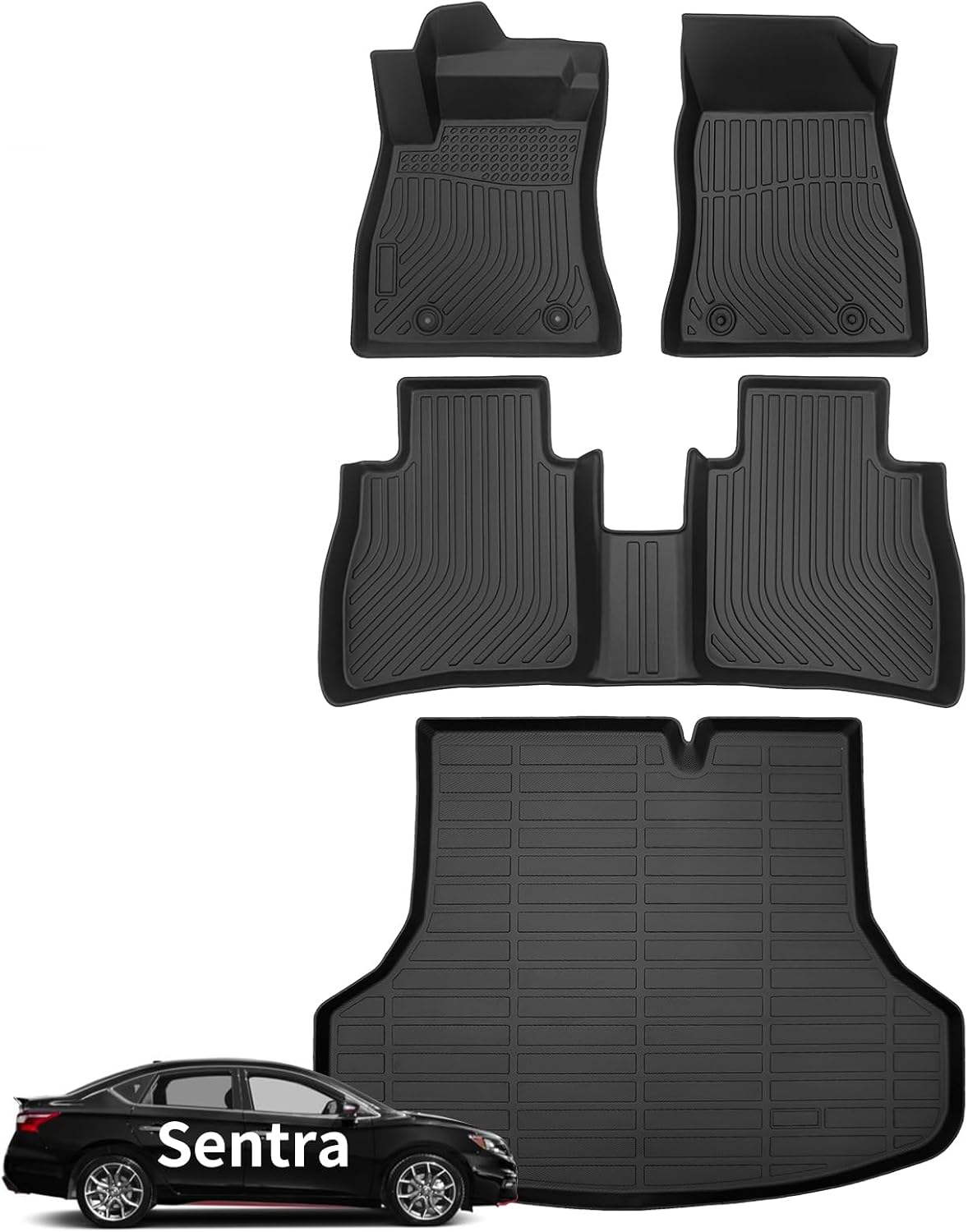 Wayhigh® Floor Mats & Cargo Liner for Nissan Sentra S/SV/SR 2014-2019, All Weather TPE Car Mats Waterproof Heavy Duty Floor Liners, Floor Mats Custom Fit for Sentra Accessories