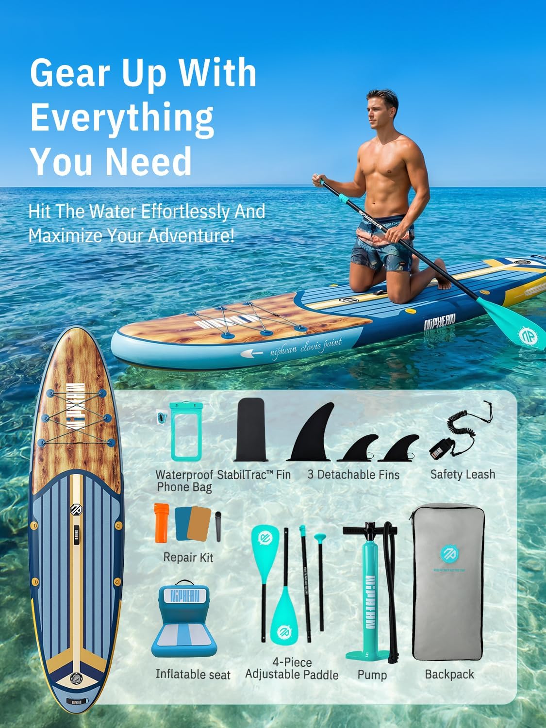 Niphean Inflatable Stand Up Paddle Board with SUP Accessories, Anti-Slip EVA Deck, 10'6'' Inflatable Paddle Boards for Adults & Youth of All Skill Levels
