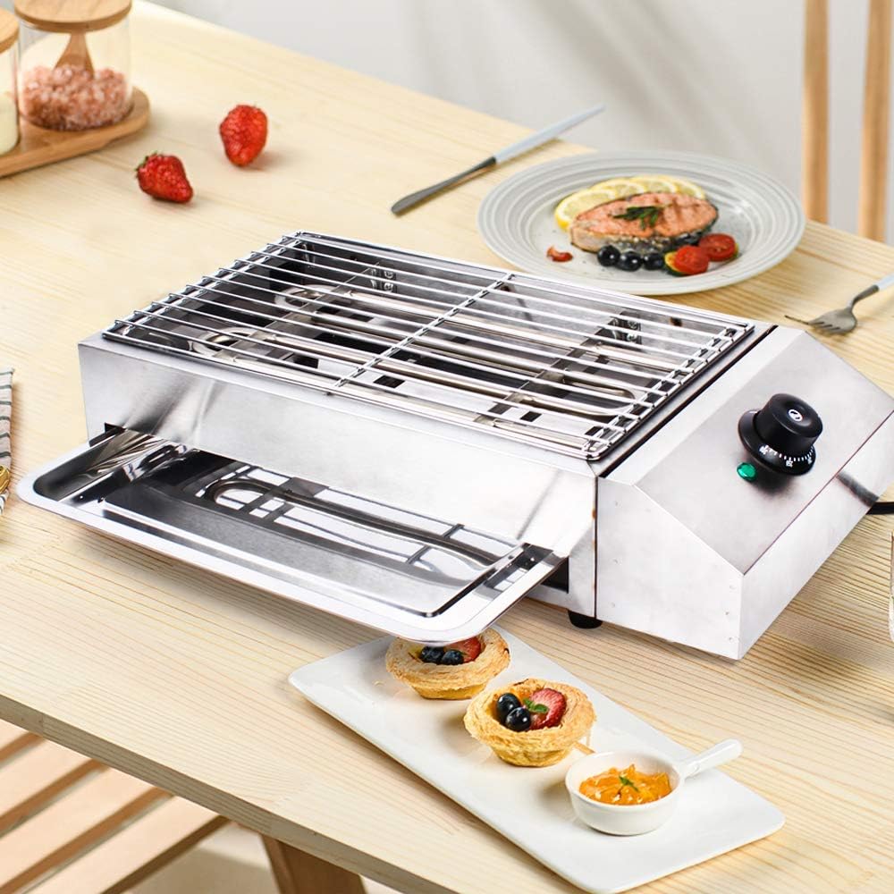 Portable Electric Grill Smokeless Electric Indoor Searing Grill Adjustable Temperature Control Food Griddle Stainless Steel Restaurant Teppanyaki Grill Adjustable Temperature from 50°c to 300°c