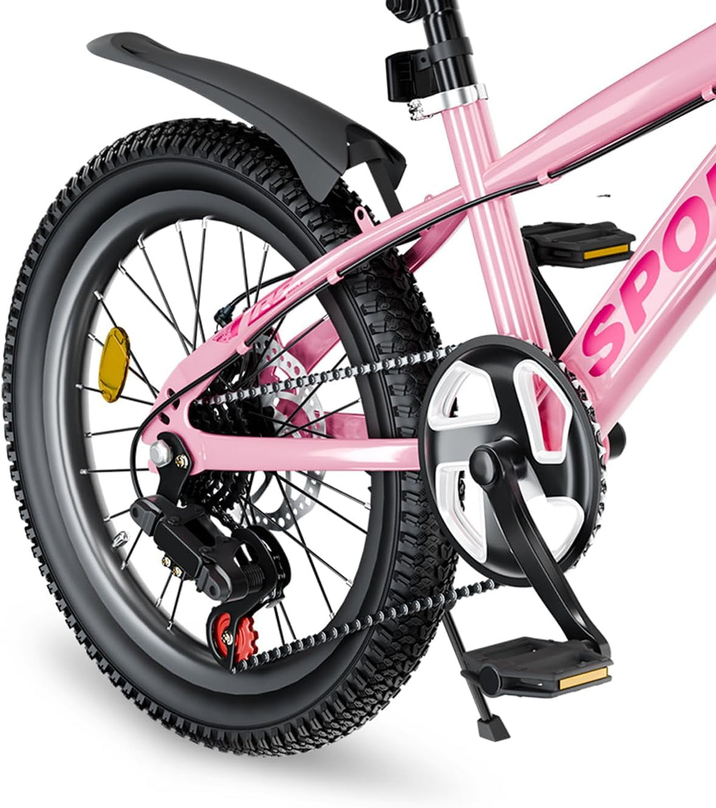 20 Inch Mountain Bike Bicycle for Kids Ages 7-12 with Dual Disc Brakes, 7 Speeds, Shock Absorber, LED Lights,for Boys & Girls
