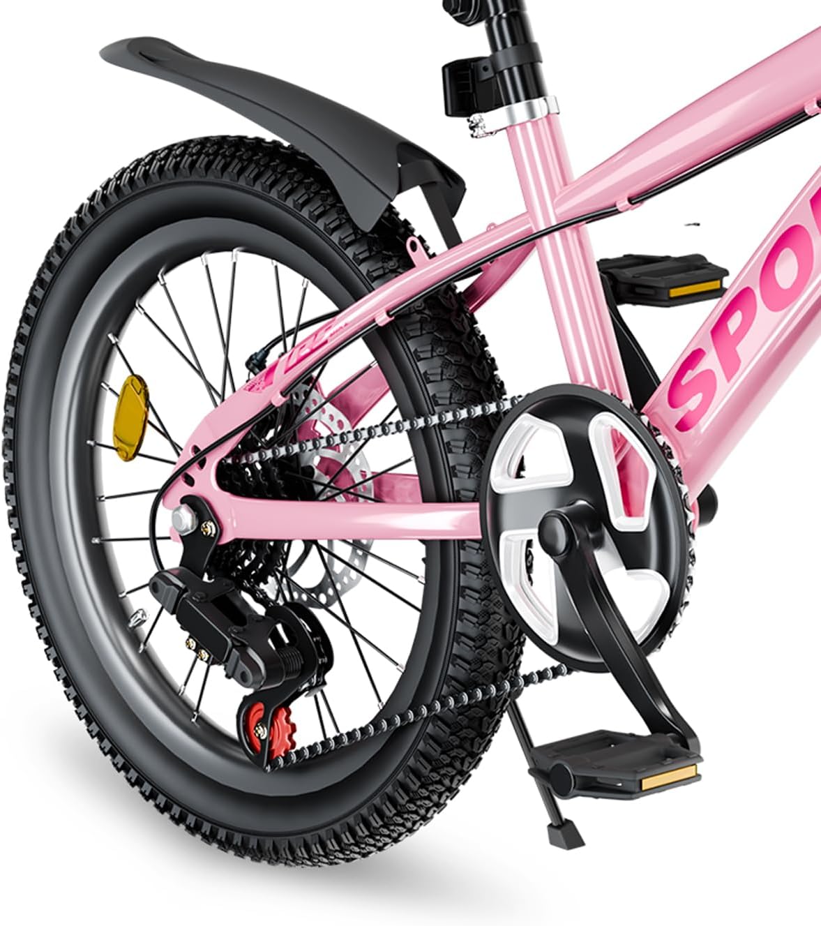 20 Inch Mountain Bike Bicycle for Kids Ages 7-12 with Dual Disc Brakes, 7 Speeds, Shock Absorber, LED Lights,for Boys & Girls