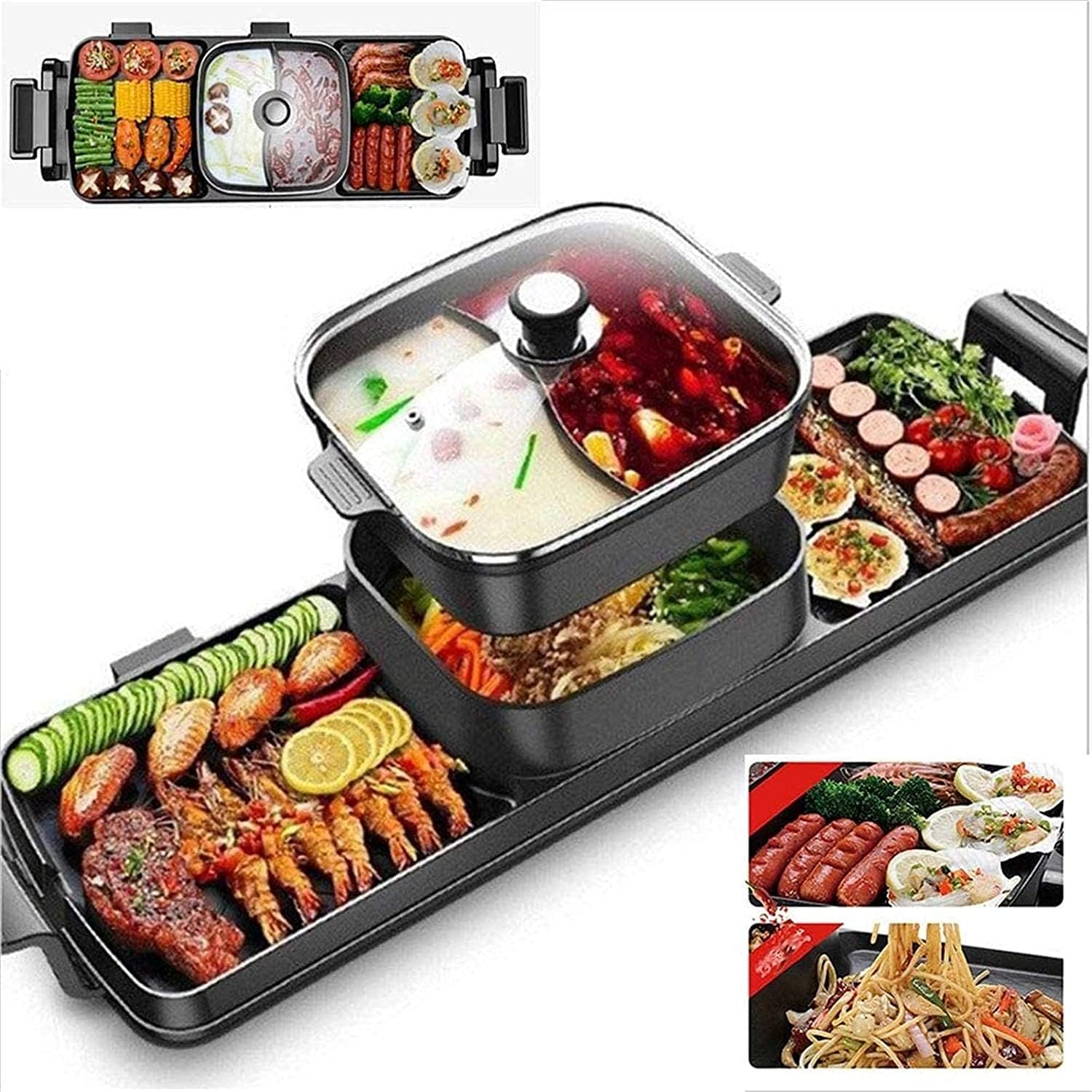 Korean BBQ Grill Electric Smokeless Barbecue And Hot Pot Non-Stick Coating Multi-Function Pot Separate Dual Temperature Control Separate Cleaning Hot Pot Korean Bbq Shabu,
