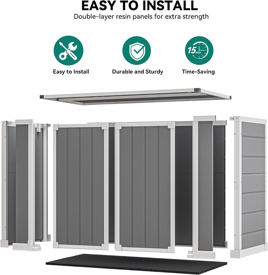 DWVO 4.7x2.5 FT Outdoor Storage Shed w/o Shelf, 35Cu.ft Horizontal Resin Tool Shed with Hydraulic Gas Rod and 3 Locks for Garden, Trash Cans, All-Weather Outdoor Storage, Lockable with Floor