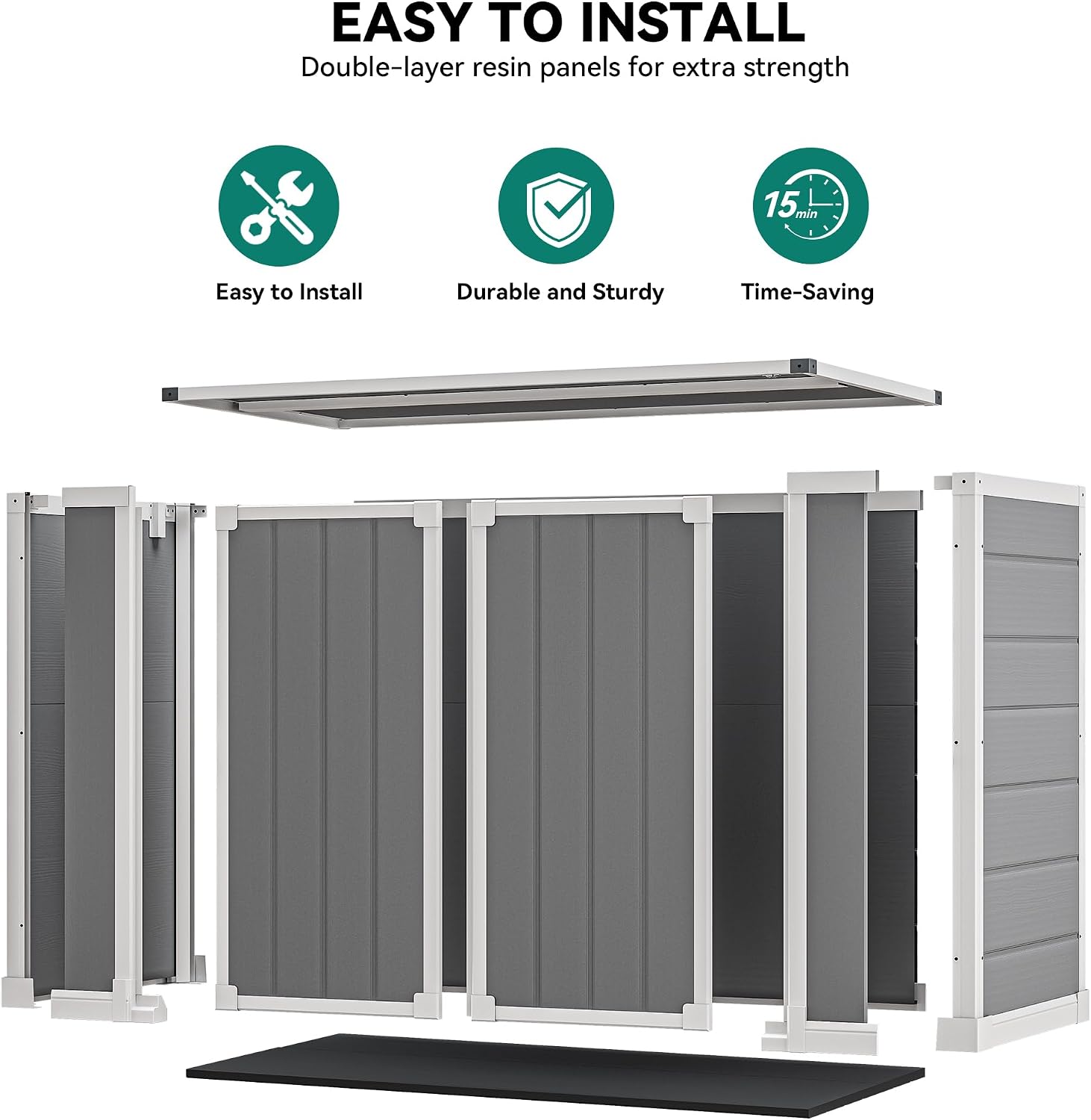 DWVO 4.7x2.5 FT Outdoor Storage Shed w/o Shelf, 35Cu.ft Horizontal Resin Tool Shed with Hydraulic Gas Rod and 3 Locks for Garden, Trash Cans, All-Weather Outdoor Storage, Lockable with Floor