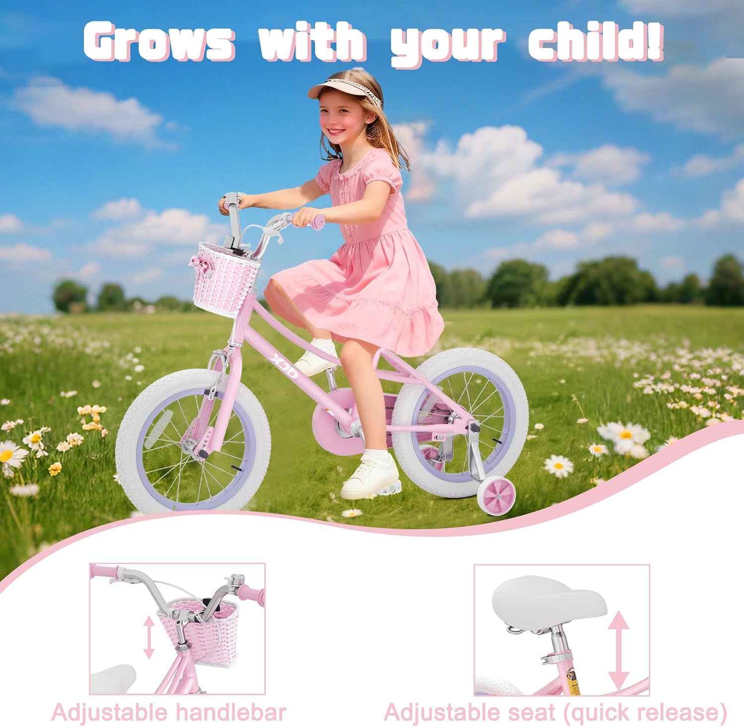 XJD Girls Bike for 2-12 Years Old Kids 12 14 16 20 Inch Toddler Bike,Retro Style Kids Bike with Training Wheels, 20 Inch Girl Bicycle with Kickstand