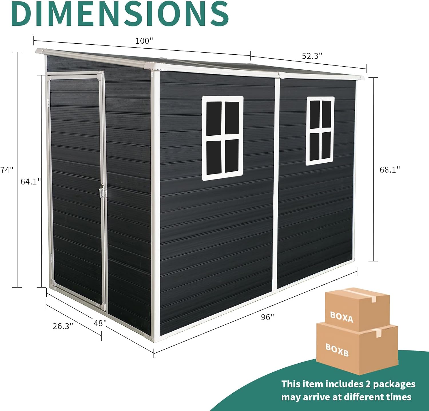 8x4FT Plastic Sheds & Outdoor Storage, Resin Shed with Floor, Plastic Storage Shed with Double Lockable Doors, Windows & Steel Frame, Lawn Mower Shed for Backyard/Garden Tools/Bike (8x4FT Single Door)