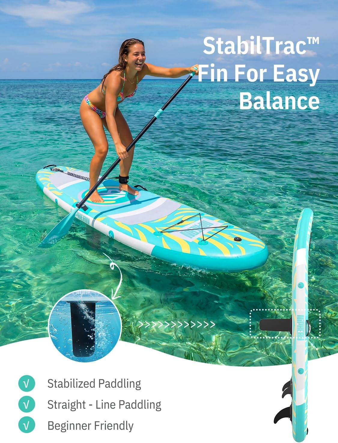 Niphean（Ultra-Light） Inflatable Paddle Board with StabilTrac Fin and Durable SUP Accessories, 10' Stand Up Paddle Boards for Adults & Youth, Versatile Yoga Paddle Board, Gift Ideas