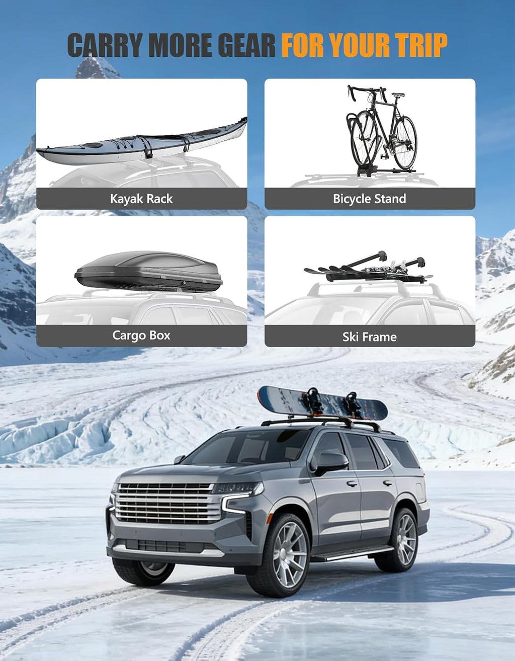 KINGGERI 330lb Lockable Roof Rack Cross Bars Compatible with 2021-2026 Chevy Tahoe & Suburban, GMC Yukon XL, Cadillac Escalade ESV with Flush Side Rails, Heavy Duty Rooftop Aluminum Accessories
