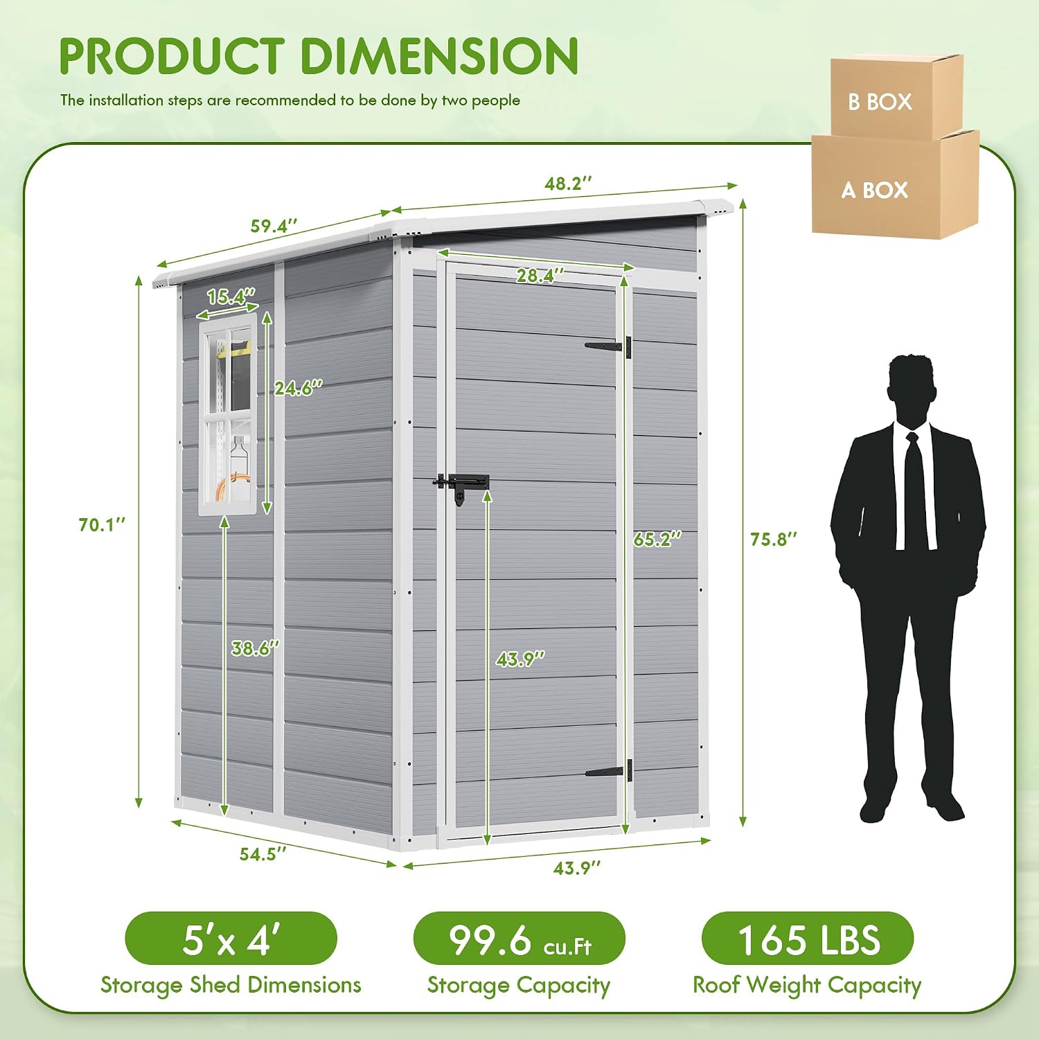Flamaker 5 x 4 FT Outdoor Storage Shed, Garden Resin Shed with Floor & Windows, Plastic Tool Shed with Lockable Door for Backyard Patio Lawn Pool, Light Gray