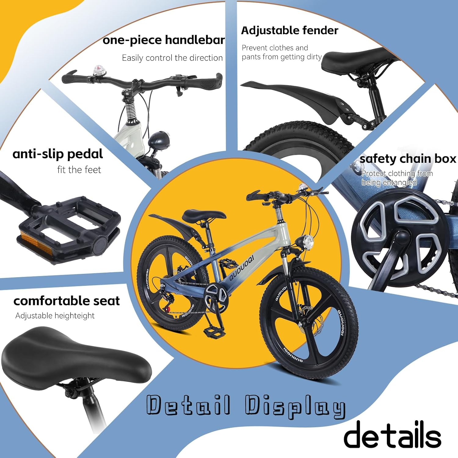 20 Inch Mountain Bike Bicycle for Kids Ages 7-12 with Dual Disc Brakes, 7 Speeds, Shock Absorber, LED Lights,for Boys & Girls