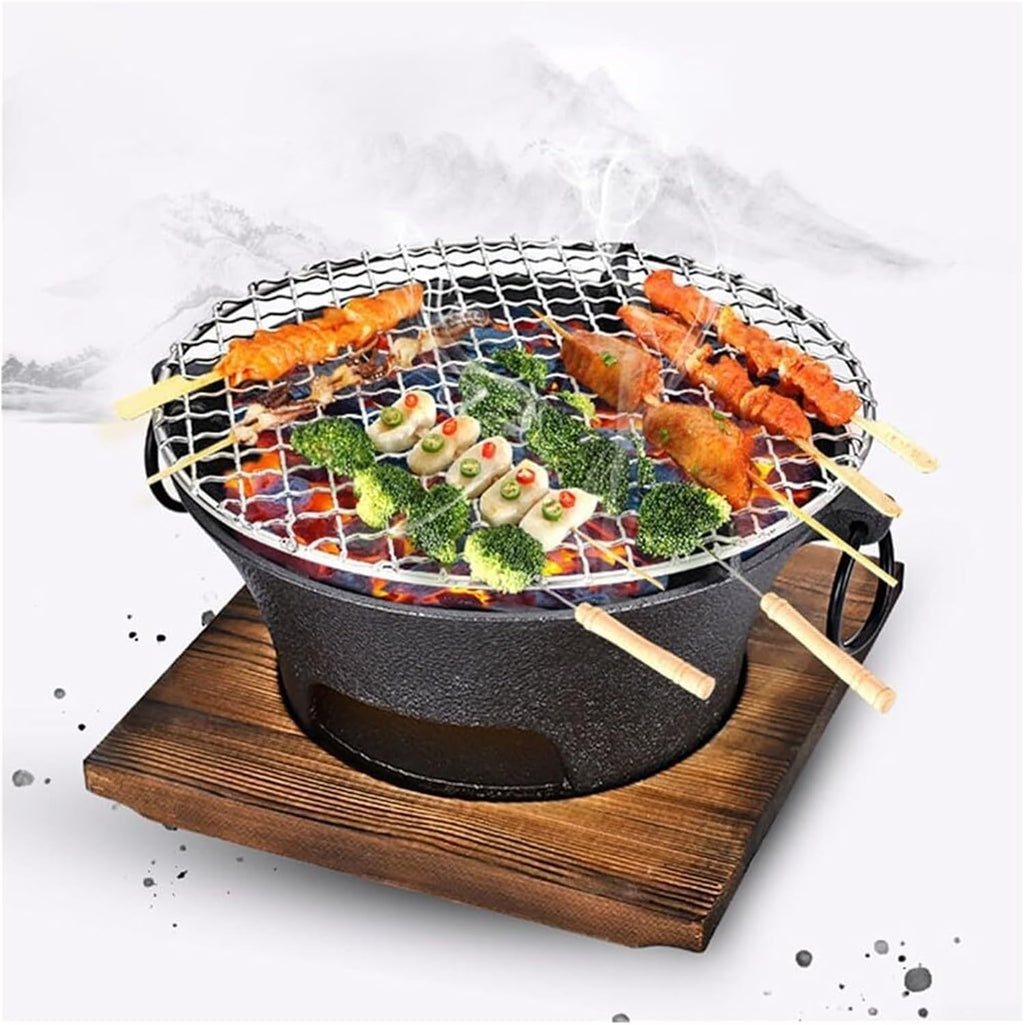Cast Iron Charcoal Grill – Portable Korean & Japanese BBQ Stove, Heavy-Duty Campfire Barbecue Grill for Camping
