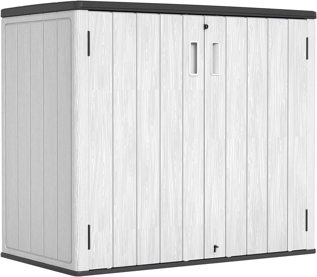 ZZM 37 Cu.ft Outdoor Storage Shed with Floor HDPE Double-Wall Resin Sheds Outdoor Storage, Lockable Weatherproof Storage Cabinet Fit for Garden Tools, Garage can, Bike, Patio Furniture, Grey