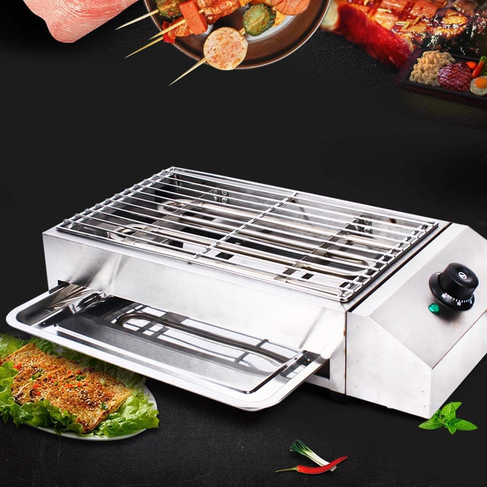 Portable Electric Grill Smokeless Electric Indoor Searing Grill Adjustable Temperature Control Food Griddle Stainless Steel Restaurant Teppanyaki Grill Adjustable Temperature from 50°c to 300°c