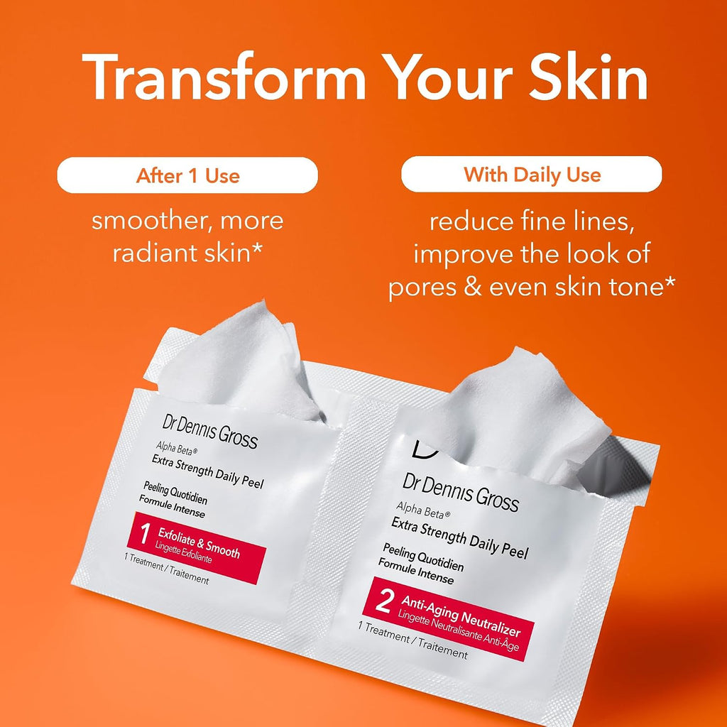 Dr. Dennis Gross Alpha Beta Extra Strength Daily Peel – 2-Step Exfoliating Pads for Enhanced Anti-Aging, Smoother Skin, and Radiant Complexion, 60 Treatments