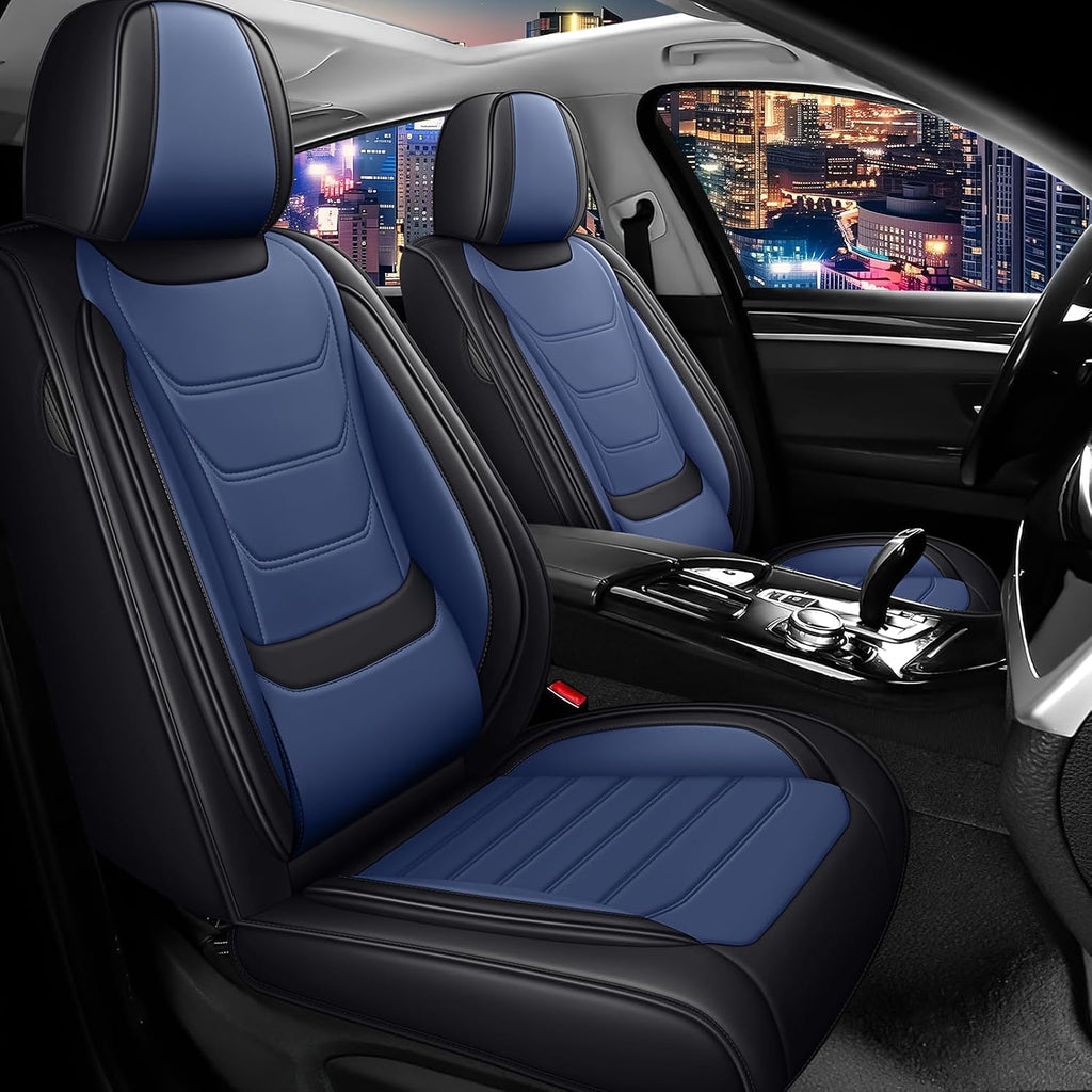 Car Seat Cover Full Set for Toyota Grand Highlander Seat Covers 2024-2025, Nappa Leather Waterproof Seat Covers For Cars, Airbag Safe, Universal Automotive Seat Covers(Standard Front Row/Black Blue)