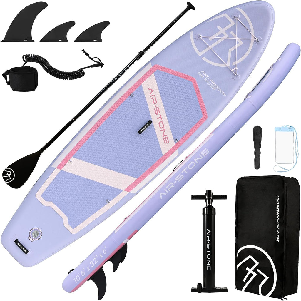 AIR-STONE 10'6' 450 lb Capacity，Inflatable Stand Up Paddle Board with sup Accessories Including Backpack, Repairing Kits, Non-Slip Deck, Leash, 3 Fins, Paddle and Hand Pump