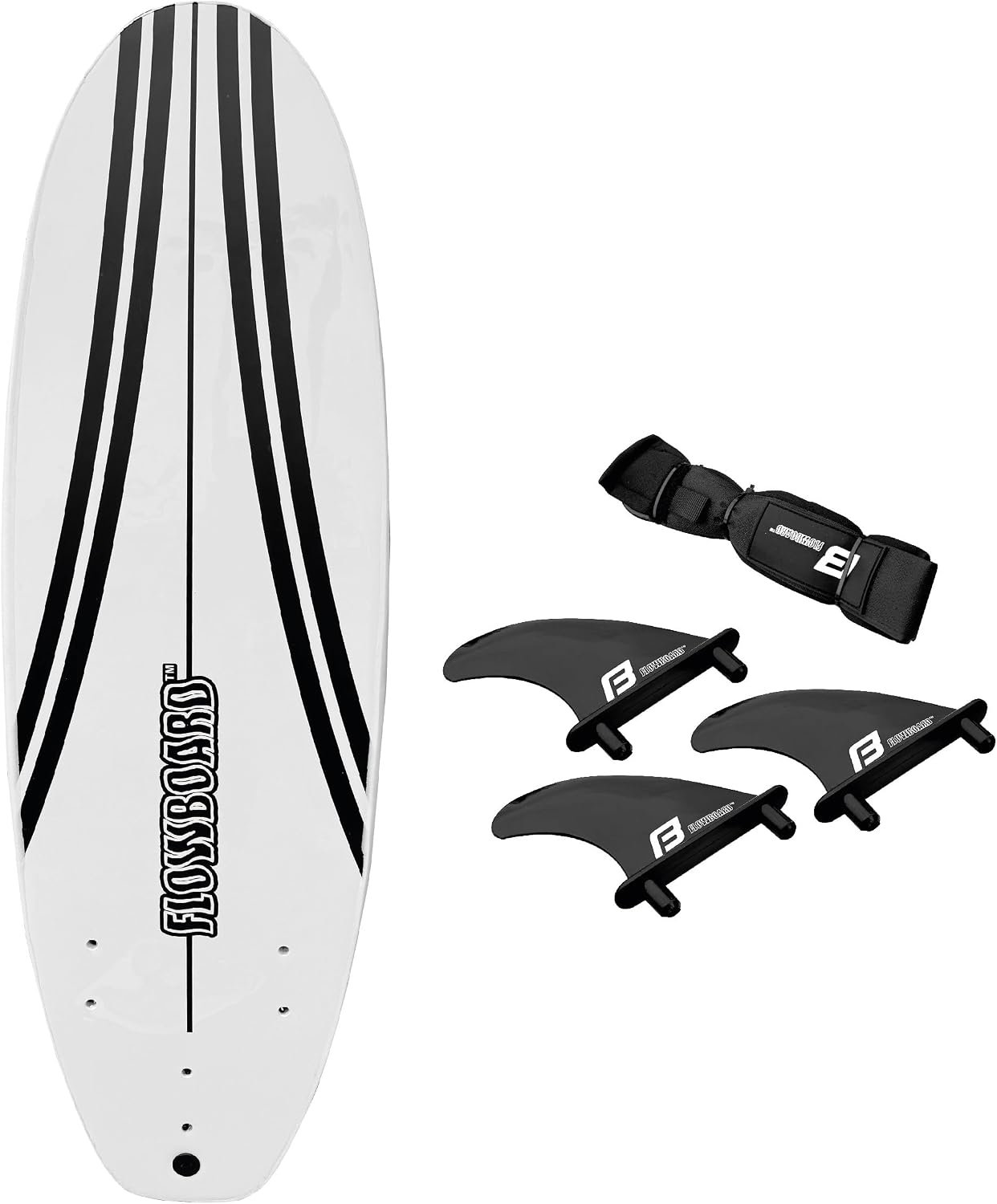 FLOWBOARD Surfboard Softboard Foam - Include (3) Fins 6' Foot Leash and (2) Wood Stringers Inside Board Availalable in 6' and 7' Short Board and 8' Longboard