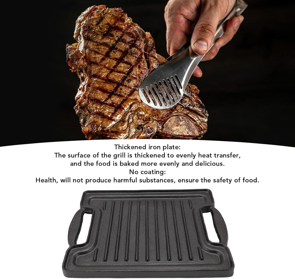 Grilling Plate,Rectangular Cast Iron Indoor Barbecue Griddle Korean BBQ Grill Pan Barbecue Skillet Pan Cooking Grill Plate Steaks Baking Tray Non Stick Griddle for Family Dinning