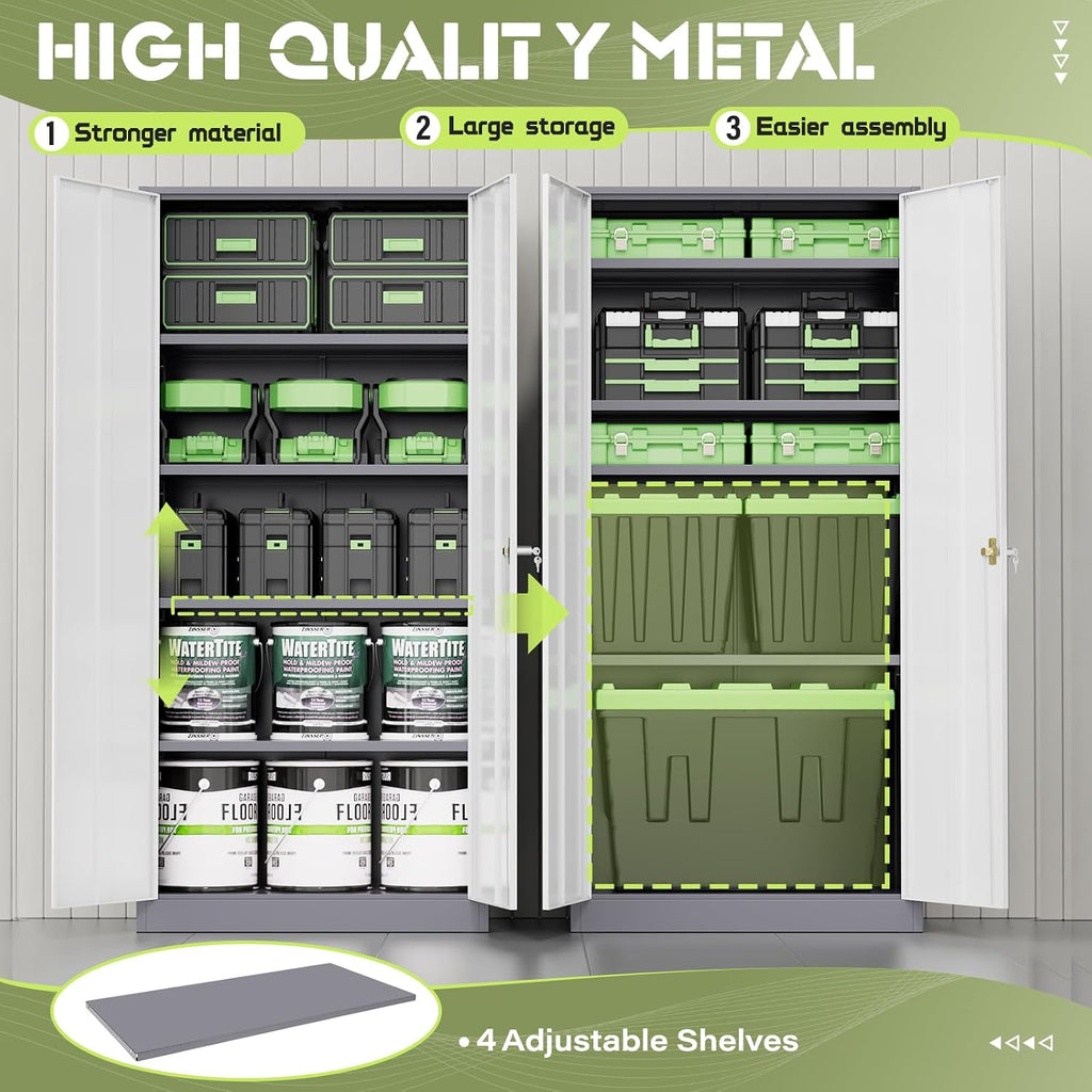 Incbruce 72' H x18 D Patio Metal Storage Cabinet, Outdoor Storage Cabinet with Doors and Adjustable Shelves, Tool Shed for Home, Patio, Office (Grey White)