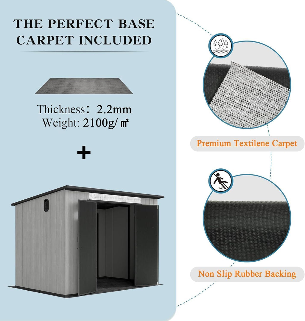 Domi 6x9FT Resin Outdoor Storage Shed with Sloping Roof, Waterproof Outside Sheds with Windows & Vents, Heavy-Duty Plastic Tool Storage Shed for Patio Furniture, Lawn Mower, Bike