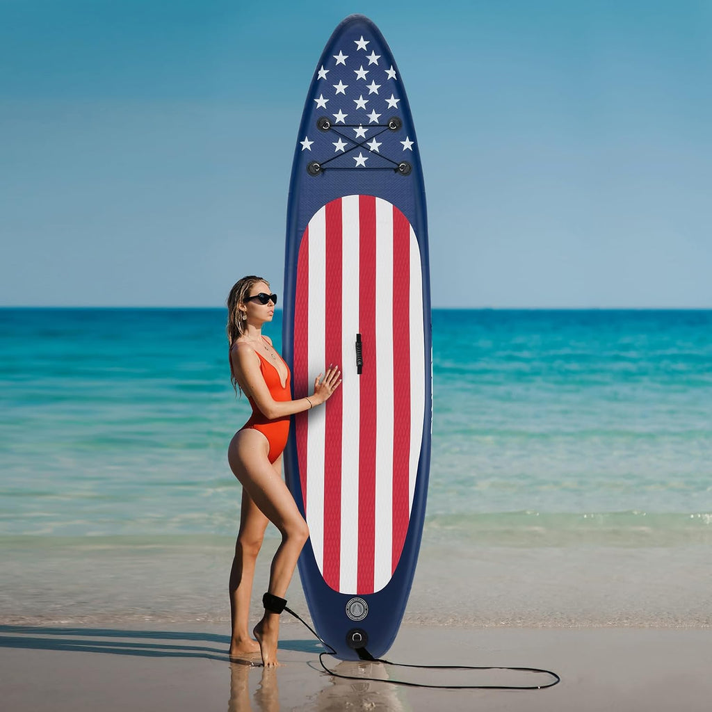 GYMAX Stand Up Paddle Board, Inflatable SUP with Wide Non-Slip EVA Deck, Accessories-Leash, D Rings, Hand Pump, Adjustable Paddle & Backpack, Paddle Boards for Adults Youth