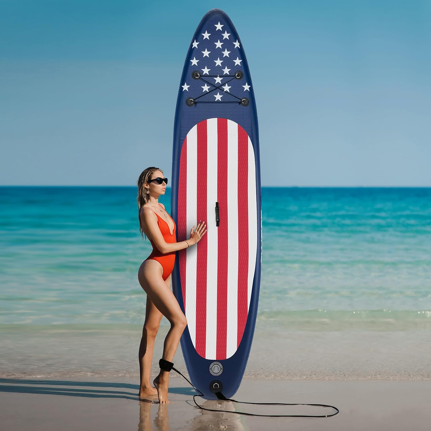 GYMAX Stand Up Paddle Board, Inflatable SUP with Wide Non-Slip EVA Deck, Accessories-Leash, D Rings, Hand Pump, Adjustable Paddle & Backpack, Paddle Boards for Adults Youth