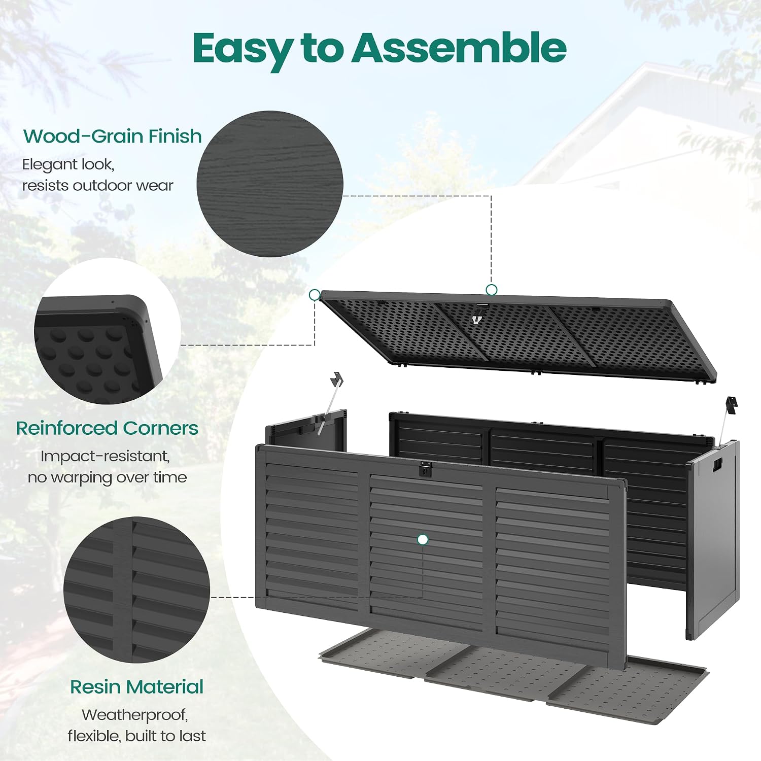 Resin Deck Box 130 Gallon, Lockable & Waterproof Outdoor Storage, UV-Resistant Patio Box for Cushions, Tools, and Outdoor Accessories (Black)