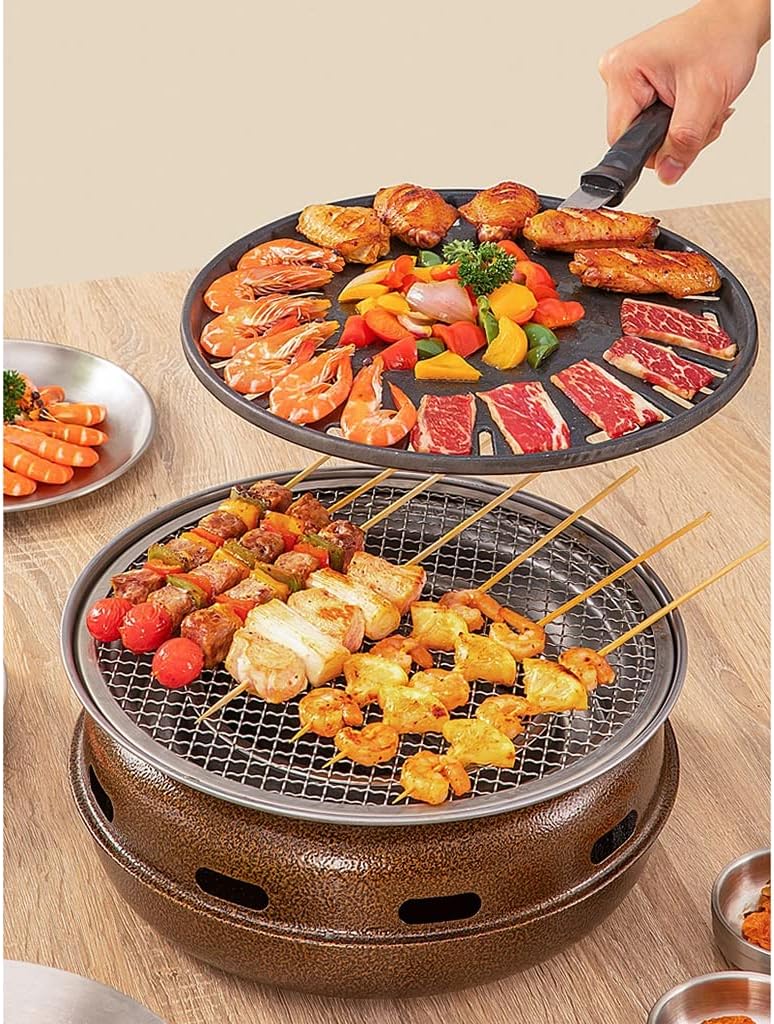 Multifunctional Charcoal Barbecue Grill, Household Korean BBQ Grill, Portable Camping Grill Stove, Tabletop Smoker Grill (Set a)